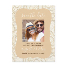 Ivory Lace Save the Date Postcard Champagne Gelb
