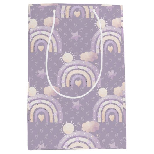 Ivory Lavender Boho Rainbow Baby Duschgeschenk Mittlere Geschenktüte (Vorderseite)