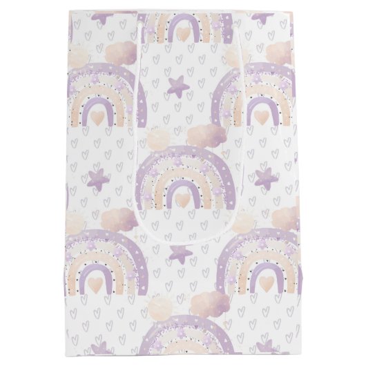 Ivory Lavender Boho Rainbow Baby Girl Shower Mittlere Geschenktüte (Rückseite)