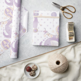 Ivory Lavender Elephant Balloon Baby Girl Dusche Geschenkpapier