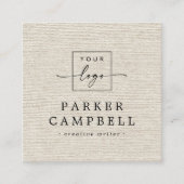 Ivory light tan linen look elegant logo minimalist quadratische visitenkarte (Vorderseite)