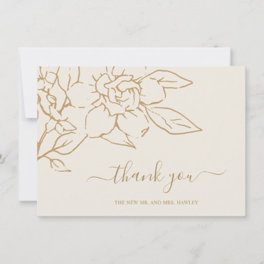 Ivory Line Art Floral Dankeskarte (Vorderseite)