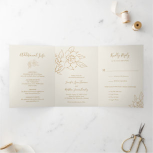 Ivory Line Art Floral Dreifach Gefaltete Einladung