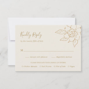 Ivory Line Art Floral RSVP Karte