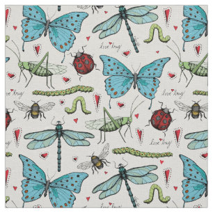 Ivory Linen Liebe Bug Insect Illustration Muster Stoff