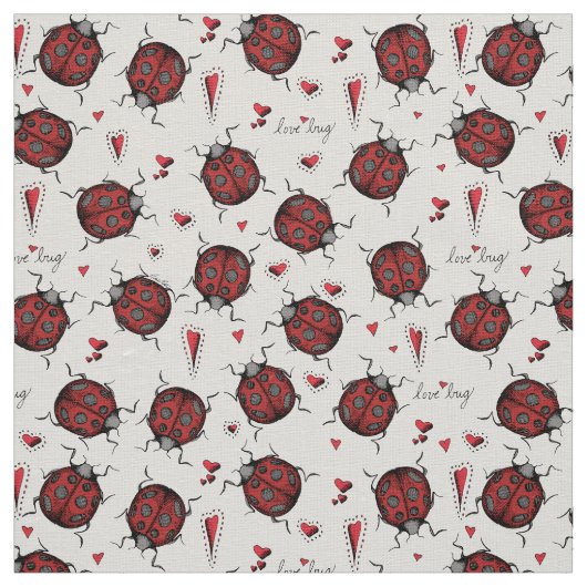Ivory Linen LoveBug Ladybug Illustration Muster Stoff (Muster)