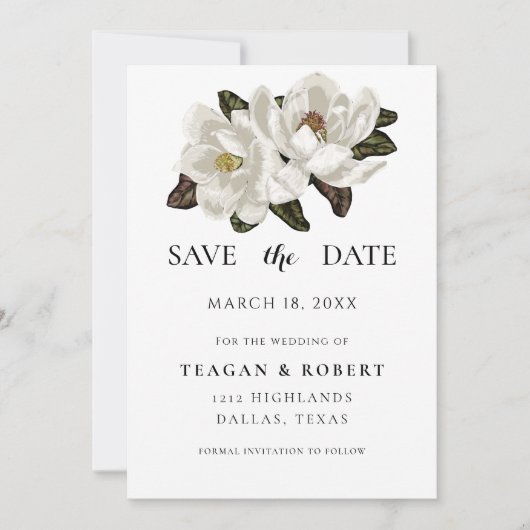 Ivory Magnolia blühen Save The Date (Vorderseite)