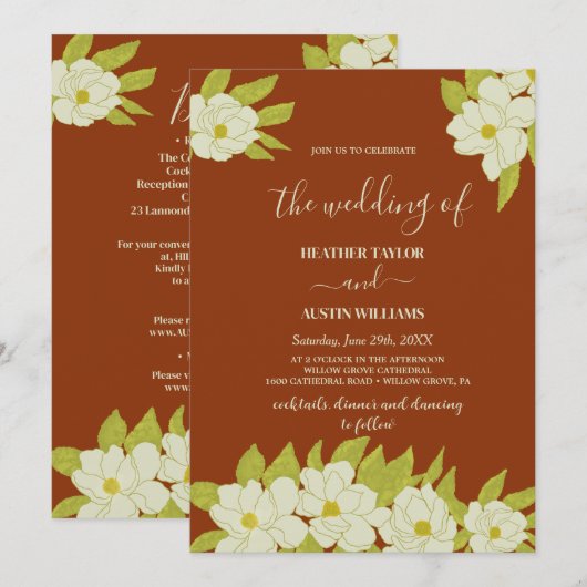 Ivory Magnolia Blume Rusty Wedding Einladung (Vorne/Hinten)