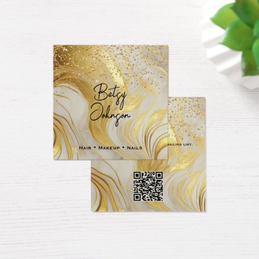 Ivory Marble and Gold Glitter Salon Business Card (Schreibtisch)