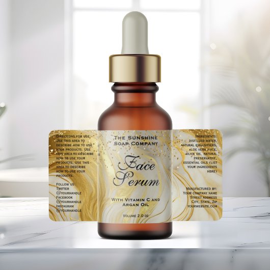 Ivory Marble & Gold Glitter Dropper Bottle Adressaufkleber