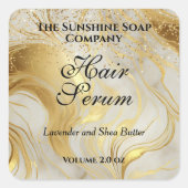 Ivory marble & gold glitter dropper bottle label quadratischer aufkleber (Vorderseite)