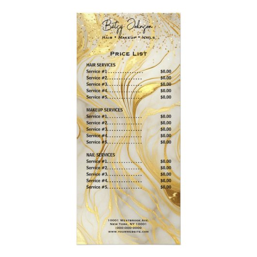 Ivory Marble & Gold Glitter Rack Card Price List Werbekarte (Vorne)