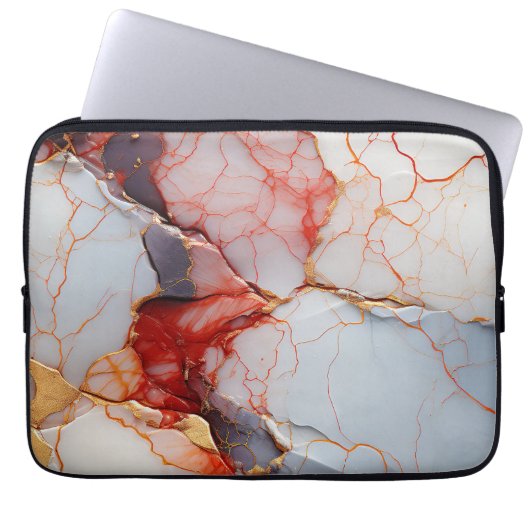Ivory Marble with Crimson & Gold Veins Laptopschutzhülle (Vorderseite)