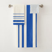 Ivory Marine Blue Stripes Polka Dots Badhandtuch Set (Insitu)