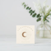 Ivory Minimal Modern Celestial Sun Moon Quadratische Visitenkarte (Stehend Vorderseite)