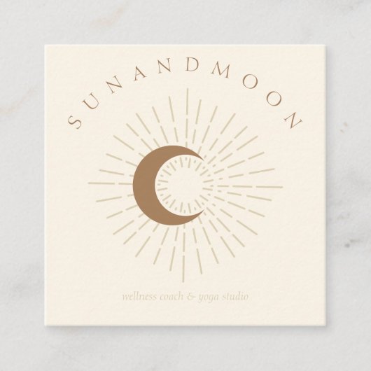 Ivory Minimal Modern Celestial Sun Moon Quadratische Visitenkarte (Vorderseite)