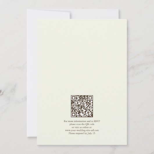 Ivory Minimalist Boho Elegant Script Wedding w/ QR Einladung (Rückseite)