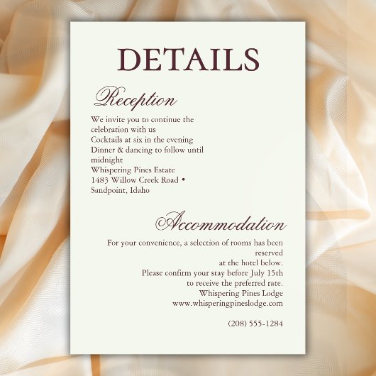 Ivory Minimalist Boho Script Wedding Details Begleitkarte