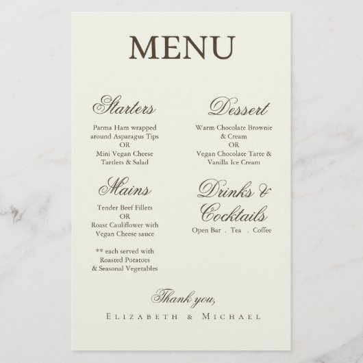 Ivory Minimalist Boho Script Wedding Menu (Vorderseite)