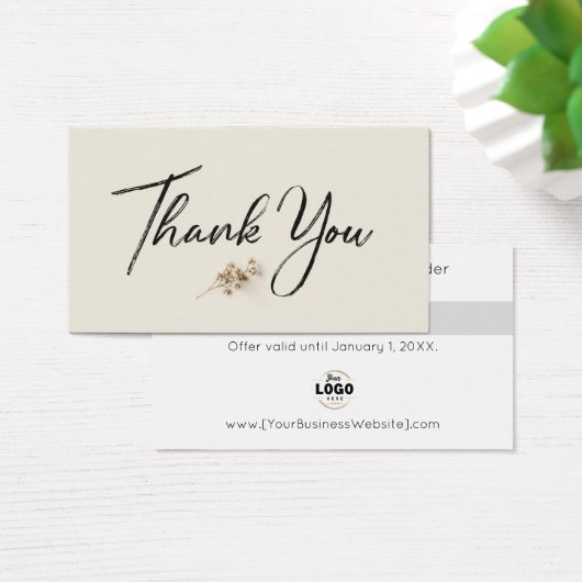 Ivory Minimalist Botanical Thank You Discount Card (Schreibtisch)