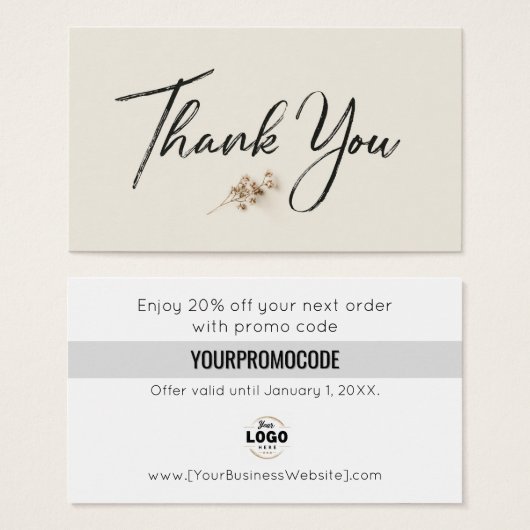 Ivory Minimalist Botanical Thank You Discount Card (Vorne & Hinten)
