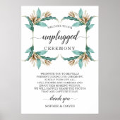Ivory Mint Floral Unplugged Wedding Zeremony Sign Poster (Vorne)