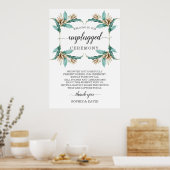 Ivory Mint Floral Unplugged Wedding Zeremony Sign Poster (Küche)