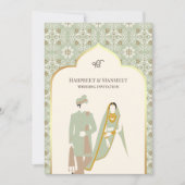Ivory Mint Green Pattern Anand Karaj Sikh Wedding Einladung (Vorderseite)