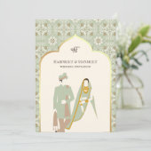 Ivory Mint Green Pattern Anand Karaj Sikh Wedding Einladung (Stehend Vorderseite)