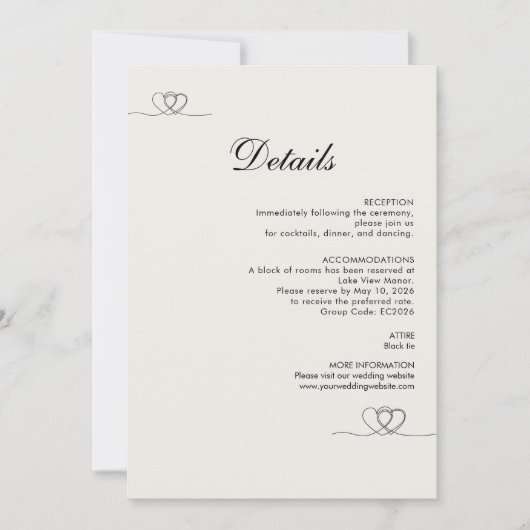 Ivory Modern Chic Wedding Details Enclosure Card Einladung (Vorderseite)