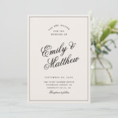 Ivory Modern Script Wedding Invitation Einladung (Stehend Vorderseite)
