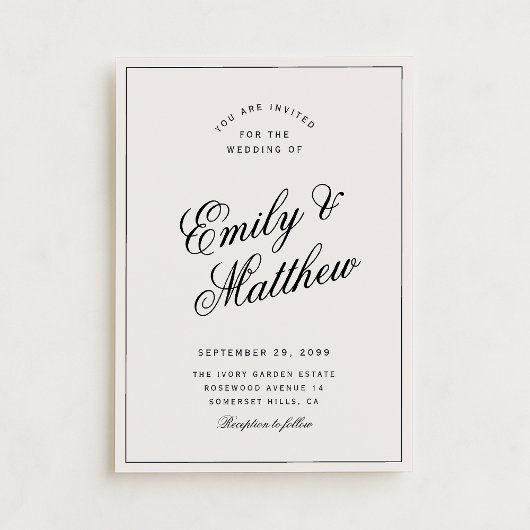 Ivory Modern Script Wedding Invitation Einladung
