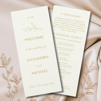Ivory Monogram Botanical Minimalist Wedding  Programm