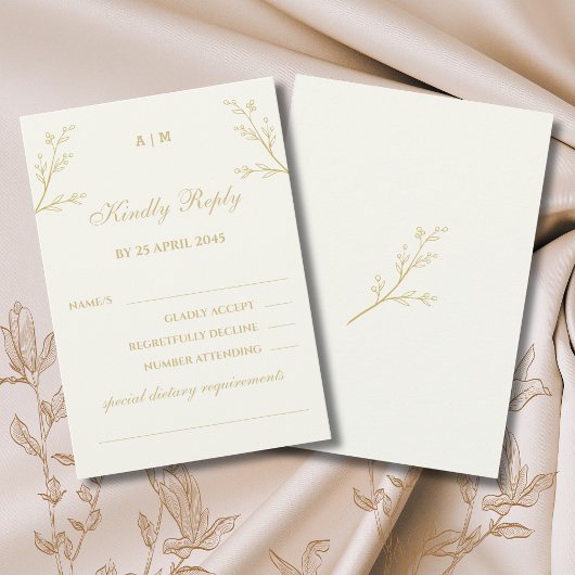 Ivory Monogram Botanical Wedding RSVP Card