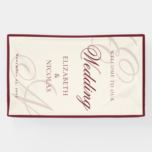 Ivory Monogram Calligraphy Wedding Welcome Banner (Horizontal)