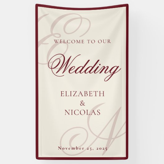 Ivory Monogram Calligraphy Wedding Welcome Banner (Vertikal)