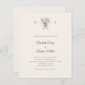 Ivory monogrammed floral green wedding invitation (Vorne/Hinten)