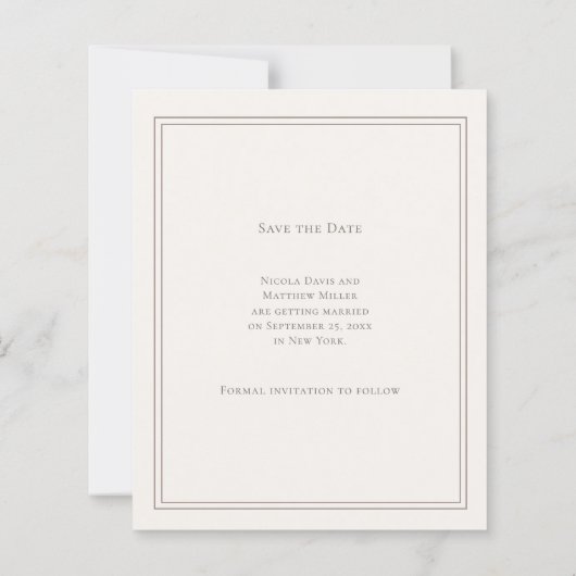 Ivory monogrammed wreath wedding Save the Date  (Rückseite)