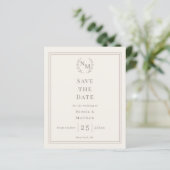 Ivory monogrammed wreath wedding Save the Date  (Stehend Vorderseite)