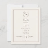 Ivory monogrammed wreath wedding Save the Date  (Vorderseite)