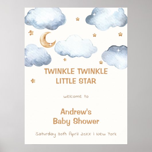 Ivory Moon Stars Twinkle Boy Baby Dusche Empfang Poster (Vorne)