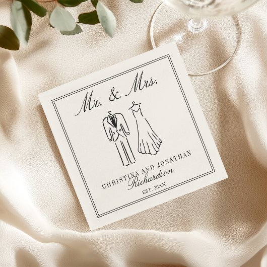 Ivory Mr & Mrs Personalized Old Money Wedding  Serviette