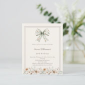 Ivory muted green bow florals birthday invitation (Stehend Vorderseite)