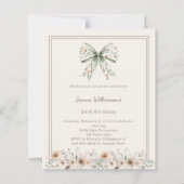 Ivory muted green bow florals birthday invitation (Vorderseite)