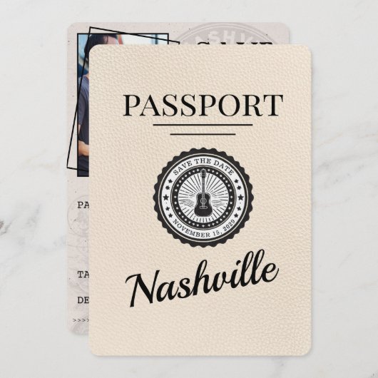 Ivory Nashville Passport Save the Date (Vorne/Hinten)