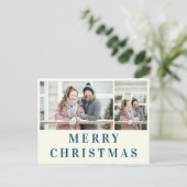 Ivory Navy Blauer Text Frohe Weihnachtsfoto Collag Postkarte (Stehend Vorderseite)
