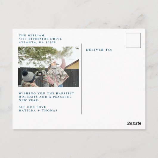 Ivory Navy Blauer Text Frohe Weihnachtsfoto Collag Postkarte (Rückseite)