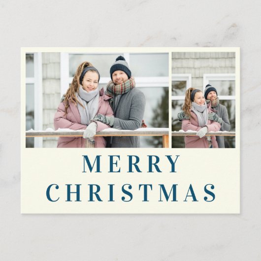 Ivory Navy Blauer Text Frohe Weihnachtsfoto Collag Postkarte (Vorderseite)