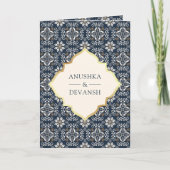 Ivory Navy Blue Pattern All in One Indian Wedding Einladung (Vorderseite)