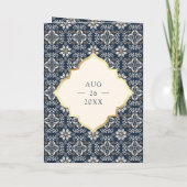 Ivory Navy Blue Pattern All in One Indian Wedding Einladung (Rückseite)